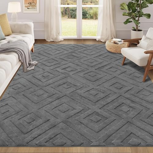 Enyhom Machine Washable Area Rug, 160 x 220 cm Large Soft Geometric Rugs for Bedroom Modern Design Grey Rugs Living Room Non Slip Carpet Stain