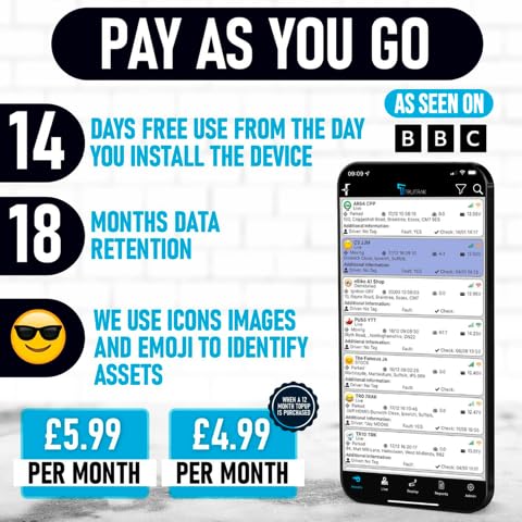 FMT100+ GPS Tracker - Real Time Vehicle Tracker Device - Van, Motorcycle, Caravan, Motorhome, Tractor, Coach, Bike & Car Tracker - Pay As You Go, 12-24V Self Install Including SIM & Data