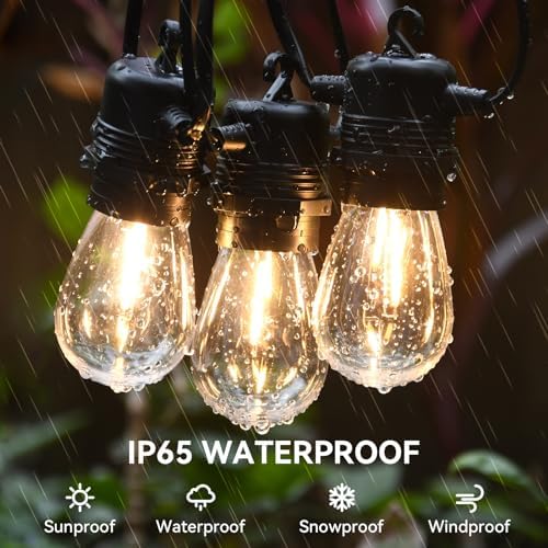 AVANLO Outdoor String Lights 100FT /30.5M Festoon Patio Lights Outside Led S14 Lighting Waterproof Mains Powered Shatterproof Edison Bulbs Connectable for Garden Wedding Balcony