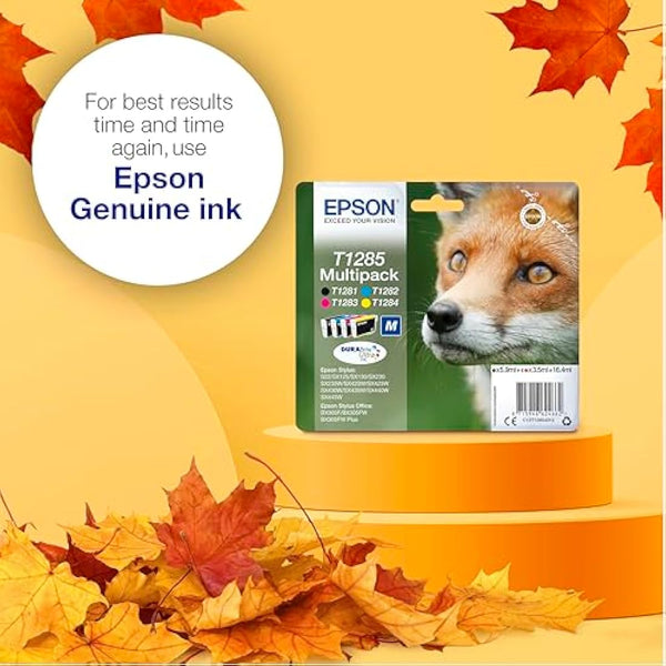 Epson T1285 Fox Genuine Multipack, Eco-Friendly Packaging, 4-colours Ink Cartridges, DURABrite Ultra Ink