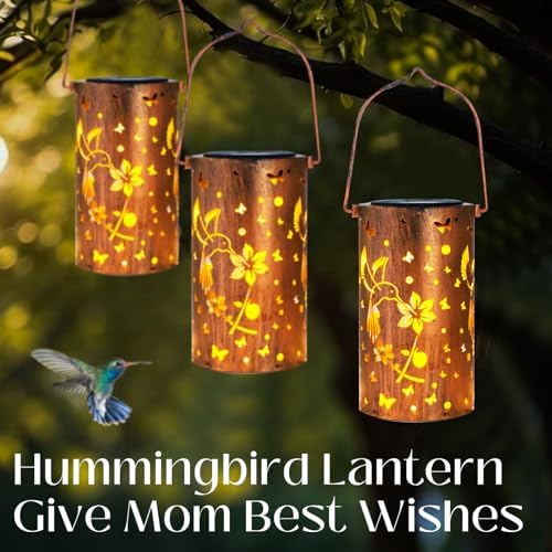 2 Pack Hummingbird Solar Lanterns Outdoor Hanging Lantern Lights, Metal Decor Lantern, Waterproof LED Decorative Garden Light