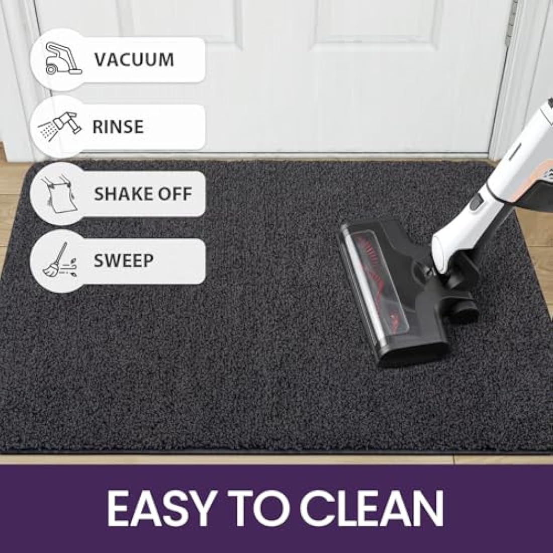 DEXI Dirt Trapper Door Mat Indoor, Non-slip Doormats Inside, Machine Washable, Super Absorbent Entrance Mats Soft Floor Carpet Rug, 50 x 80 cm, Black-Grey