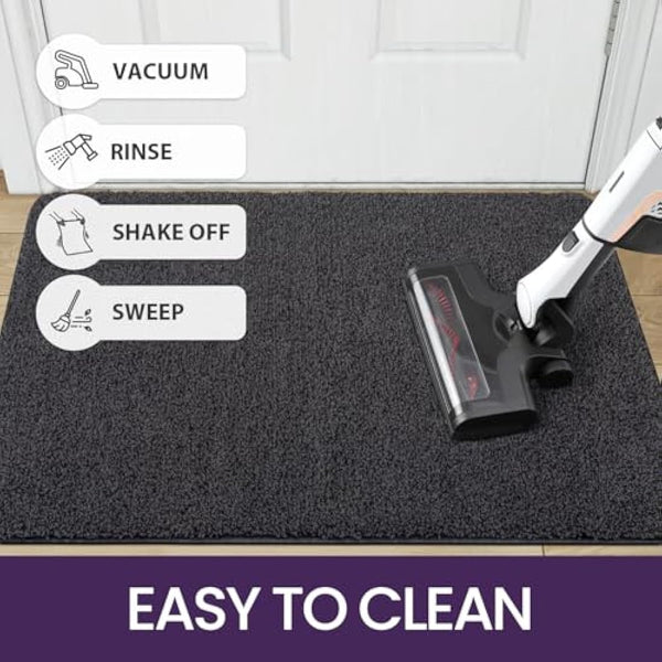 DEXI Dirt Trapper Door Mat Indoor, Non-slip Doormats Inside, Machine Washable, Super Absorbent Entrance Mats Soft Floor Carpet Rug, 50 x 80 cm, Black-Grey