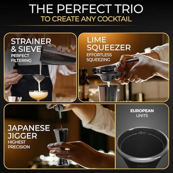 EMPATION Cocktail Making Kit Black, 825ml Cocktail Shaker, 18 Piece Cocktail Set, Boston Cocktail Shaker Set without jamming, Cocktail Kit for Pros & Beginners, Bartender Kit, Cocktail Maker Set