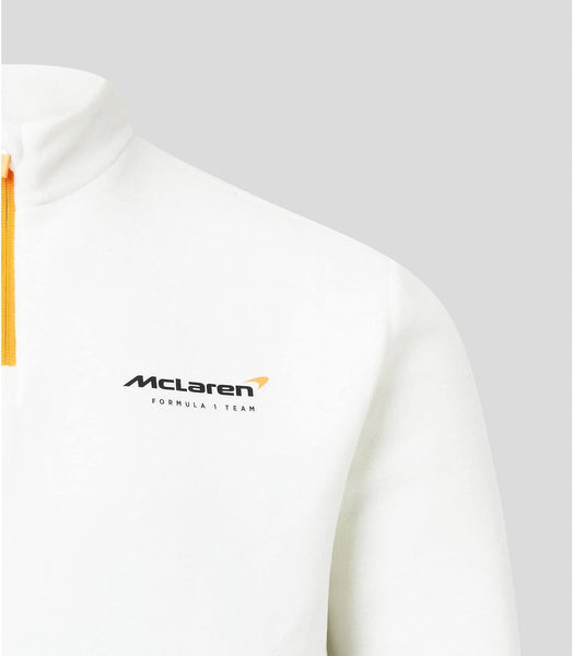 McLaren F1, Gulf collaboration, quarter zip fleece, snow white and phantom grey, front pocket, adult sizes, official merchandise (large)