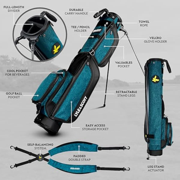 Lyle and Scott Gleneagle Golf Bag - Lightweight Golf Bags for Men with 3 Way Full Length Divider, Insulated Cool Pocket, Durable Handle, Retractable Stand, Padded Strap - Golf Stand Bag
