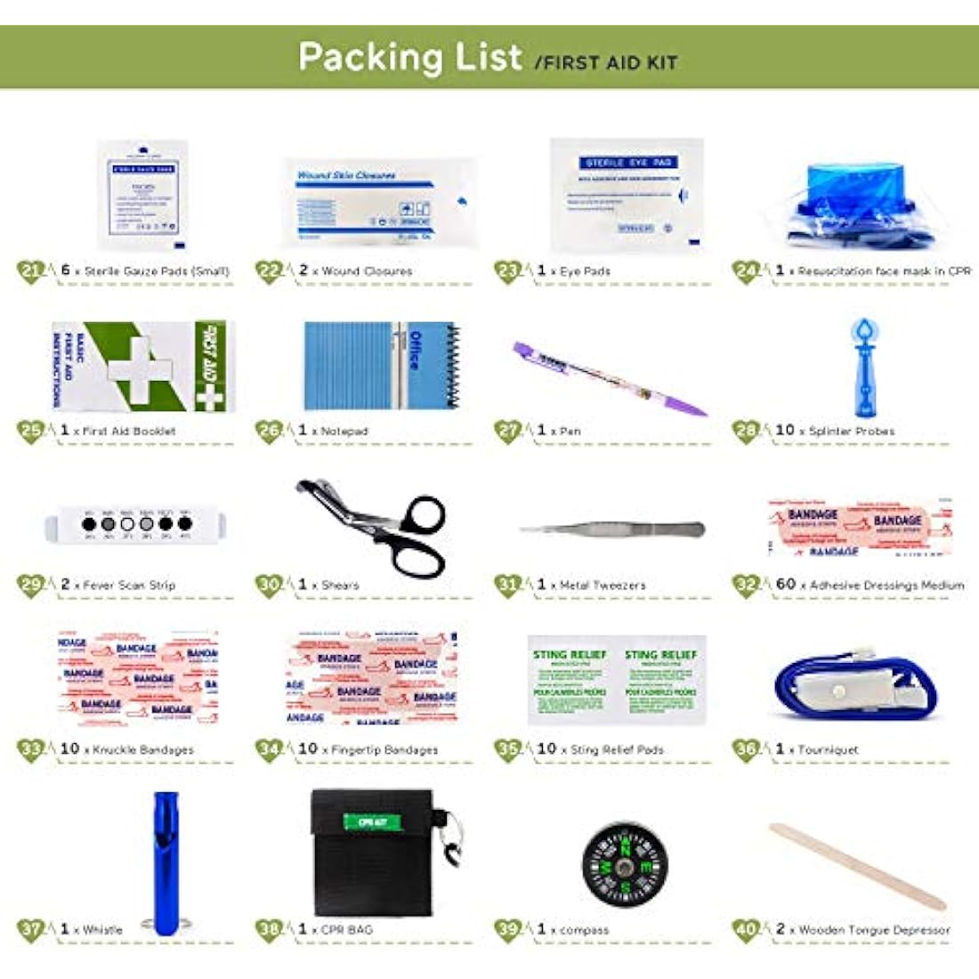 255PCs Pro First Aid Kit Emergency Survival Trauma Kit Medical Kit with Labeled Compartments for Boat Car Truck Camping Hiking Travel & Backpacking