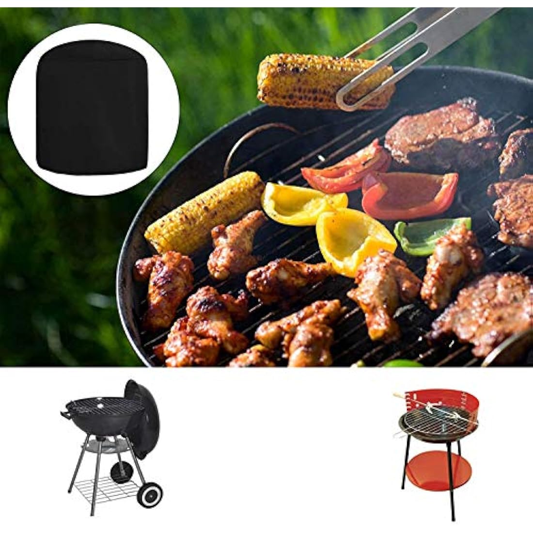 RICHIE Round Barbecue Cover, Kettle BBQ Cover 73x71cm Waterproof Heavy Duty 420D Oxford Fabric Round Gas Grill Covers with Drawstring Cord, Outdoor Grill Cover UV Resistant, Windproof & Rip-Proof