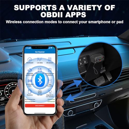 jianyana OBD2 Code Reader, OBD2 Scanner Bluetooth Universal Car Engine Fault Code Reader Car Diagnostic Scanner Diagnostic Scan Tool with BMW Ford VW Audi All OBDII Vehicles