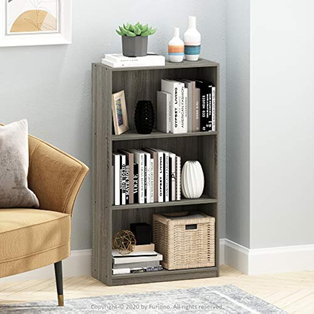 Furinno Basic 3-Tier Bookcase Storage Shelves, French Oak