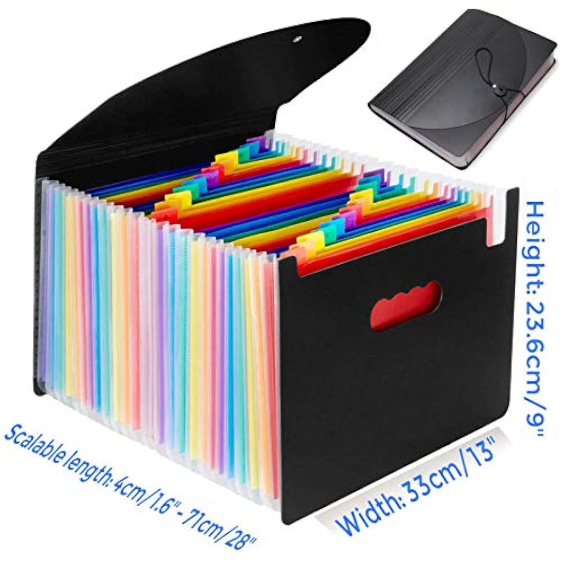 File Organiser, A4 Document Organiser 24 Pockets, Twill Expanding Accordion Filing Folders, File Storage Box with Lid, Labels and Clips (Black-C)