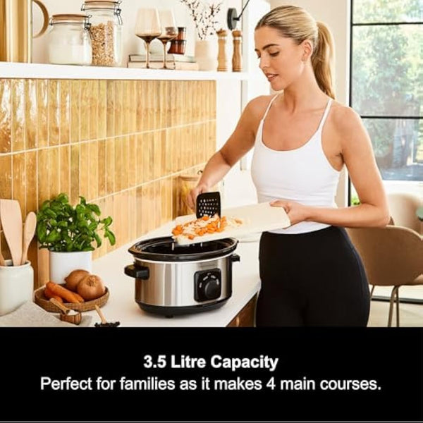 Morphy Richards 3.5L Stainless Steel Slow Cooker, 3 Heat Settings, One Pot Solution, Dishwasher Safe Ceramic Pot, 460017