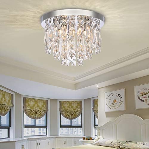 A1A9 Modern Crystal Chandeliers Ceiling Lights, Clear K9 Crystal Chrome Flush Mount Lights, Elegant Round LED Pendant Lamp for Living Room, Dining Room, Bedroom, Lounge (Diameter 30cm)