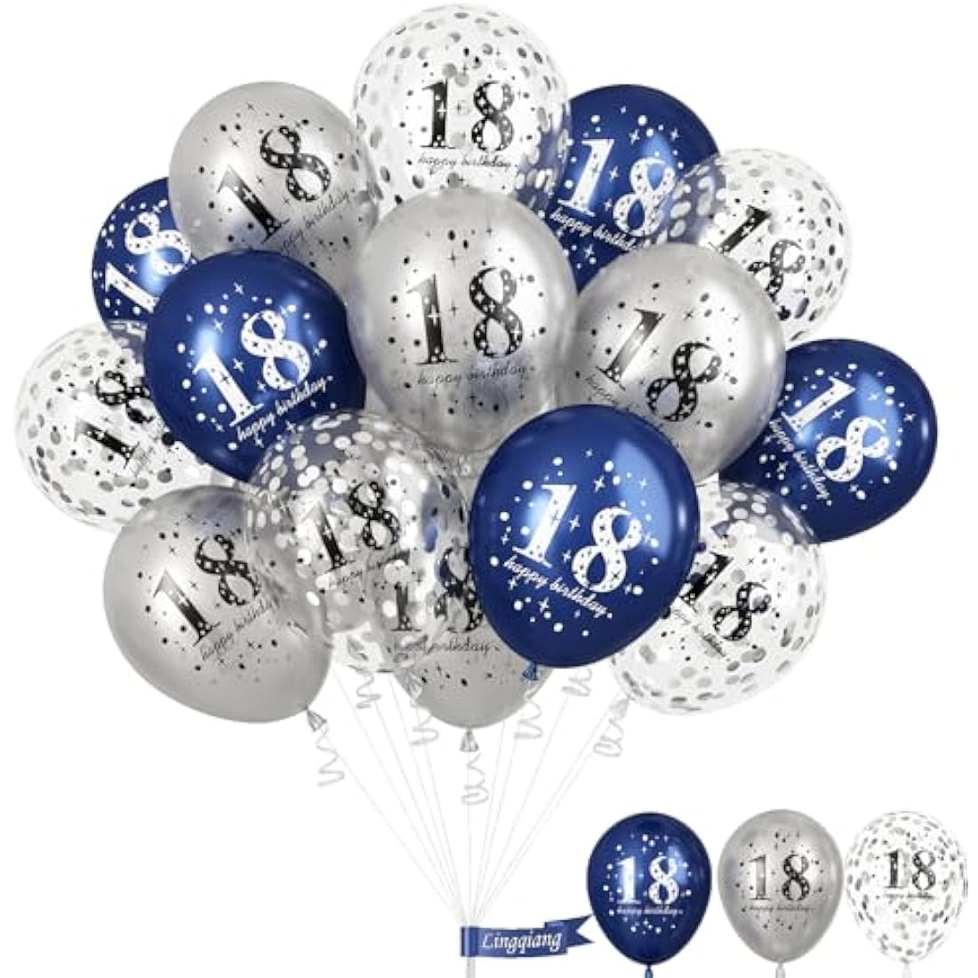Happy 18th Birthday Balloons for Boys, Navy Blue Silver 18th Birthday Party Decorations for Him, 15 Pieces 18th Balloons for Boys Age 18 Years Old Birthday Celebration Party Decorations Supplies