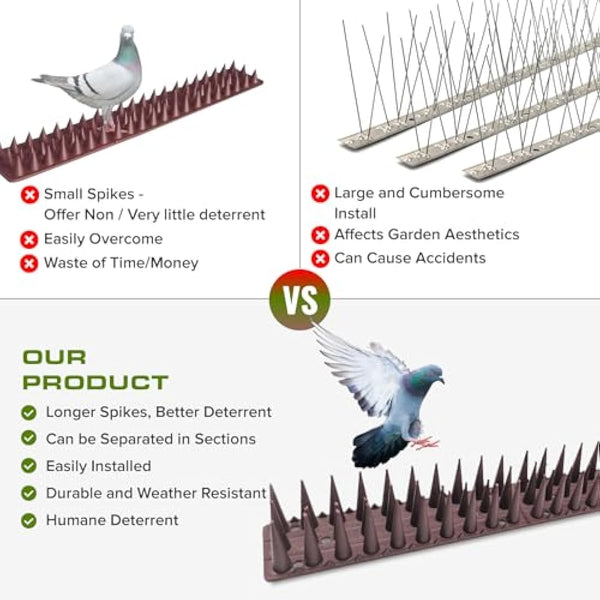 Wall & Fence Spikes - Security Spikes, Stop Climbing Over Walls and Fences, Ideal for Keeping Pigeons, Birds, Squirrels, Cats Away, Suitable for Fences, Balcony, Roofs - MultiPack 8X12