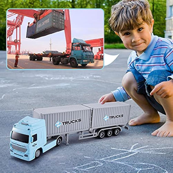 HERSITY Container Transporter Truck Toy 1:50 Scale, Friction Lorry Cars with Lights and Sounds Gifts for 3 4 5 6 Years Old Children Boys Girls