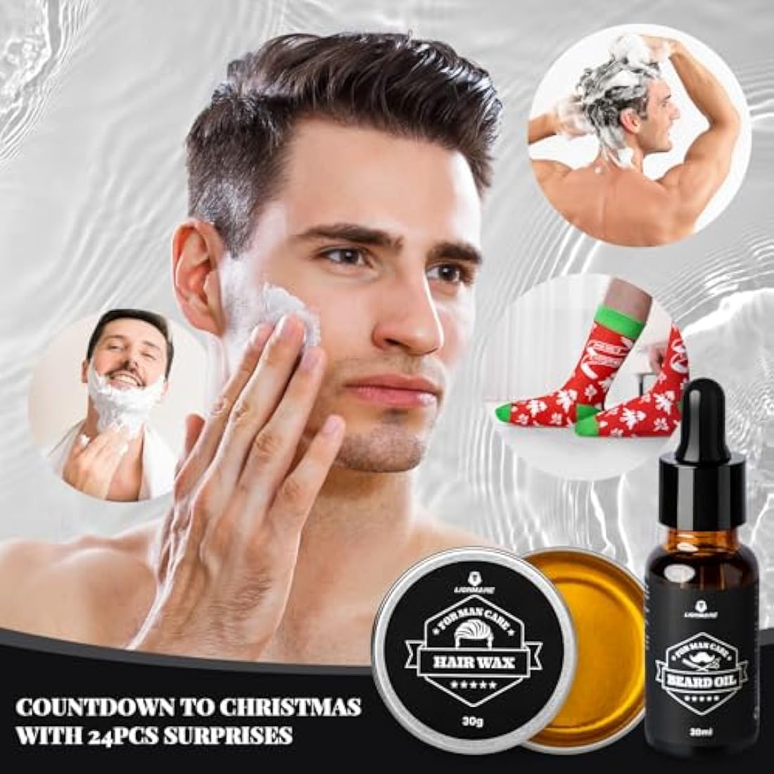 Lionmane Advent Calendar 2024 Mens, 24 Days Christmas Countdown Beard Care Gifts, Christmas Advent Calendar Set with Beard Oil Beard Balm, Face & Body Skin Care Kit for for Men Dad Boyfriend Husband