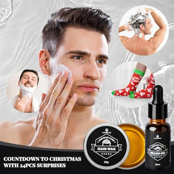 Lionmane Advent Calendar 2024 Mens, 24 Days Christmas Countdown Beard Care Gifts, Christmas Advent Calendar Set with Beard Oil Beard Balm, Face & Body Skin Care Kit for for Men Dad Boyfriend Husband