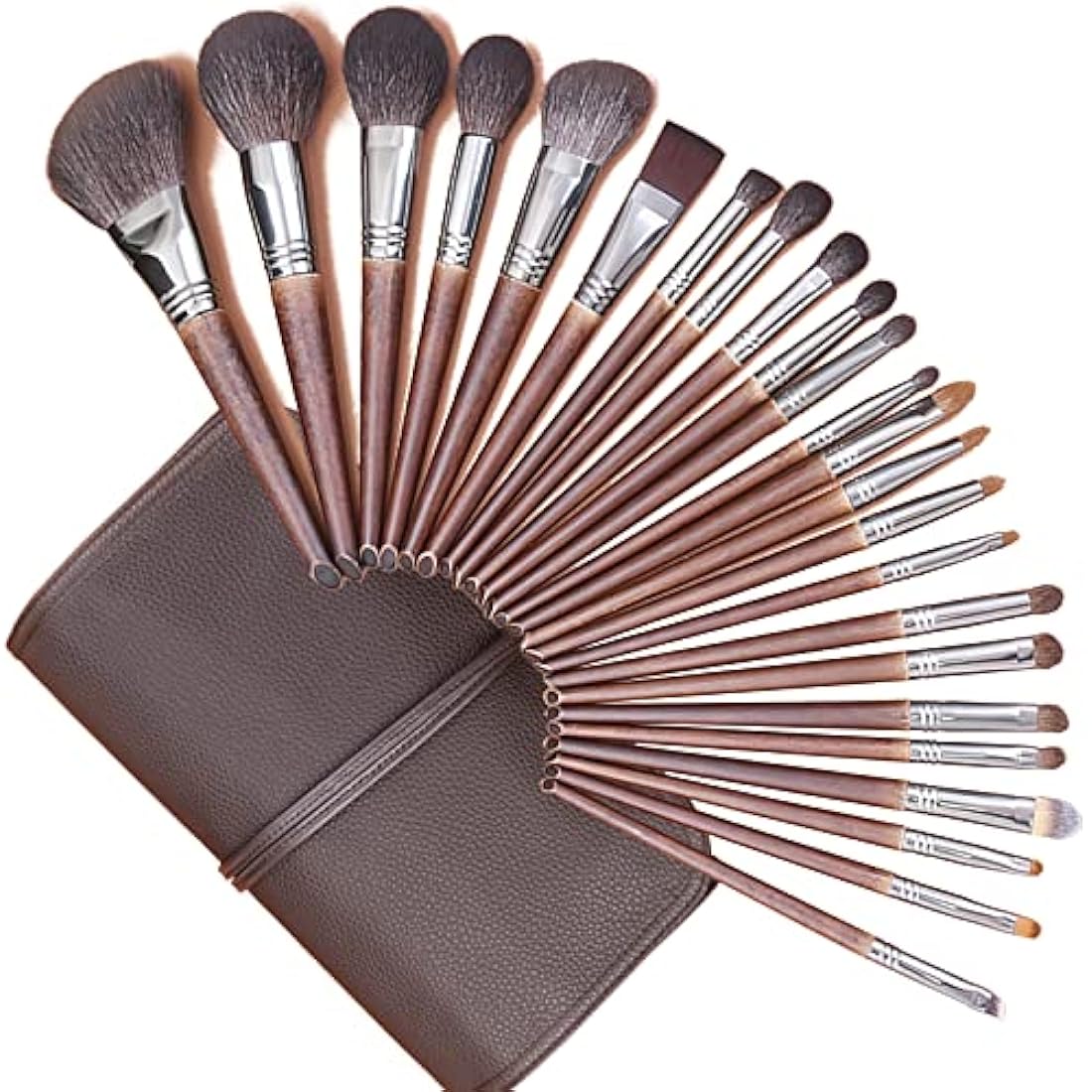 ENZO KEN Deluxe Natural Goat Hair Makeup Brush Set with Case, Makeup Brushes Set Professional, 24 Cosmetic Brushes, Wooden Makeup Brushes, Natural Bristle Makeup Brush.