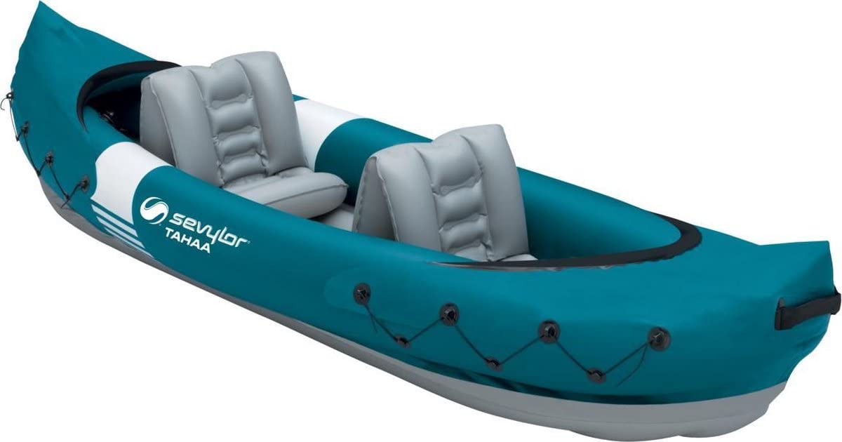 Sevylor Tahaa Kayak, Inflatable Canoe for 2 persons, Inflatable Boat, Paddle Boat with Robust PVC Outer Shell, Straps for Fastening Luggage, Bar Construction for High Stability on the Water