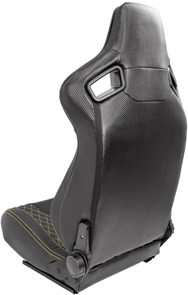 Sport seat 'AK' - Black Synthetic leather + Yellow stitching - Dual-side reclinable back-rest - incl. slides