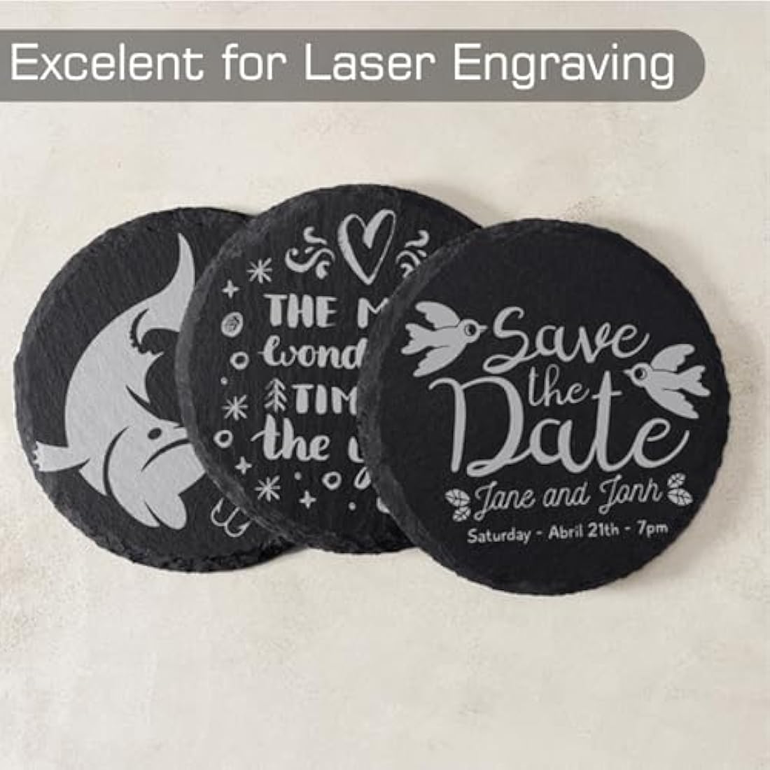 60 PCS Slate Coasters, WEWINK PLUS 4 Inch 30 PCS Round Blank Black Drink Coasters, 30 PCS Square Stone Coasters Bulk Rustic for Laser Engraving, Coffee Table, Home Decor, Bar, Gifts