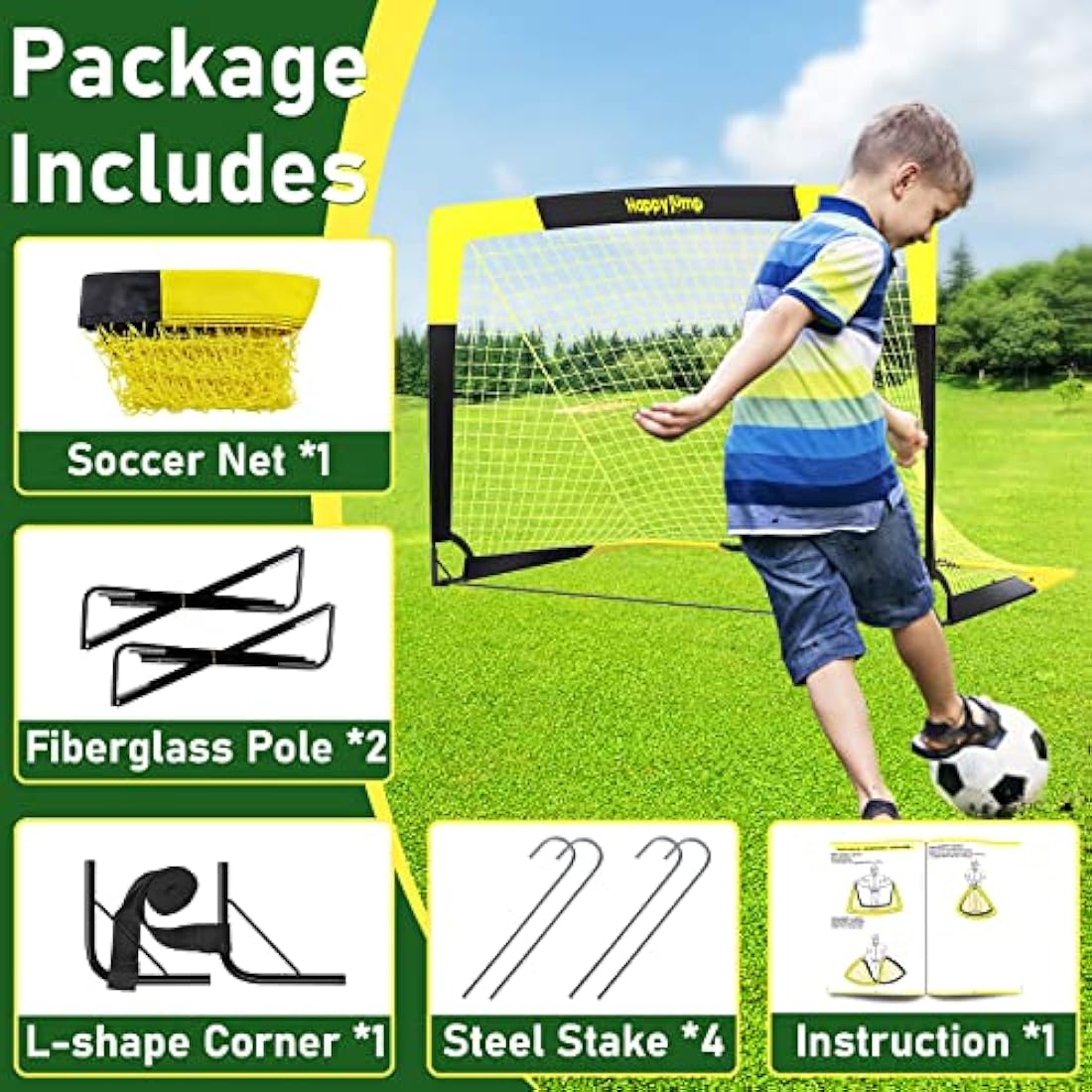 Happy Jump Pop Up Football Goals – Portable Soccer Nets Foldable Garden Football Posts for Outdoor Training (3x2 to 7x5 FT)