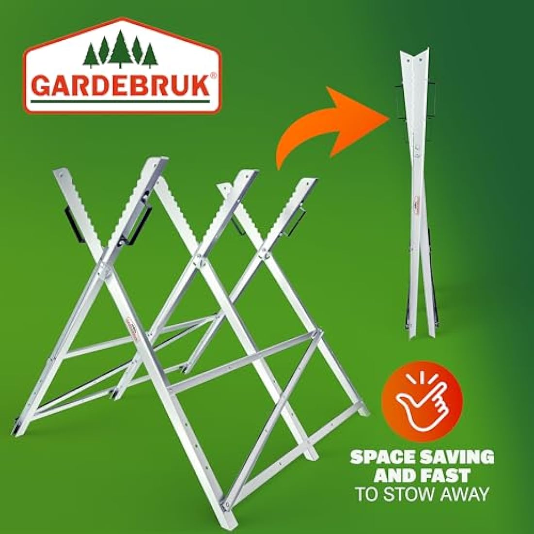 GARDEBRUK® Folding Galvanised Saw Horse | Foldable Portable Trestle | Workbench Timber Cutting Log Holder | Wood Splitter for Hand Saw Chainsaw | Sawhorse | Heavy Duty 150 kg