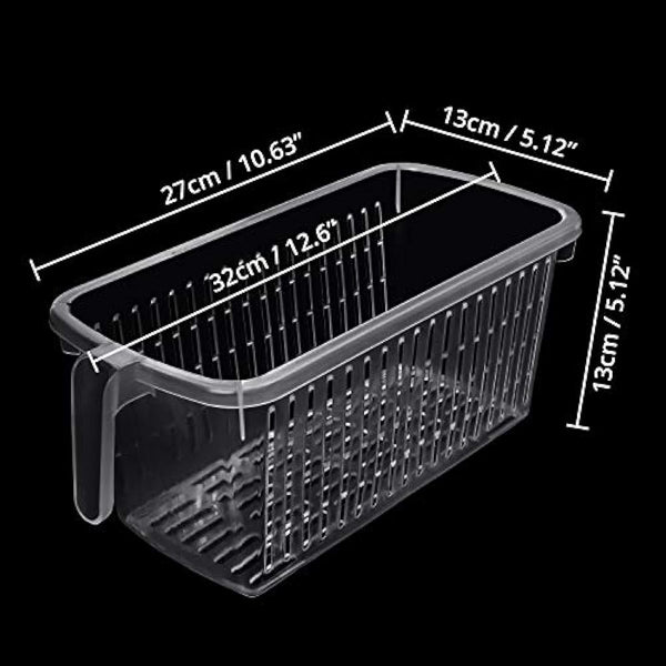 Kurtzy 4 Pack Kitchen Fridge & Cupboard Storage Containers with Handles - 32cm/12.6 Inches Overall Length - Clear Plastic Refrigerator Tubs for Bathroom, Pantry, Drawer, Freezer and Home