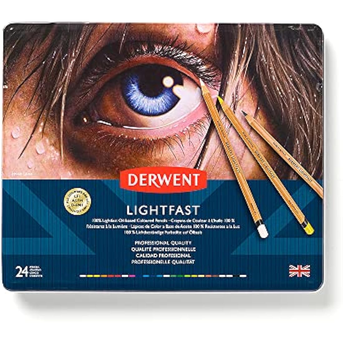 Derwent Lightfast Pencils Set Of 24 In Tin, 4mm Round Core, Premium Core Strength, Creamy Texture, Ideal For Fine Art Drawing & Colouring, Professional Quality, 2302720
