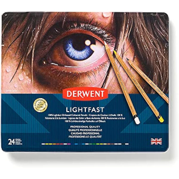 Derwent Lightfast Pencils Set Of 24 In Tin, 4mm Round Core, Premium Core Strength, Creamy Texture, Ideal For Fine Art Drawing & Colouring, Professional Quality, 2302720
