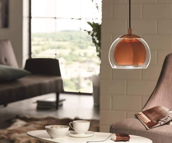 EGLO Rocamar Pendant Lamp, Copper-Coloured Metal and Clear Glass Ceiling Light, Dining and Living Room Hanging Lighting, E27 Socket