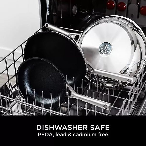 Ninja ZEROSTICK 5-Piece Pan Set, Long Lasting Non Stick,16cm, 18cm & 20cm Saucepans with oven-safe glass lids, 16cm Milk Pan, 24cm Frying Pan, Stainless Steel Cookware C6500UK