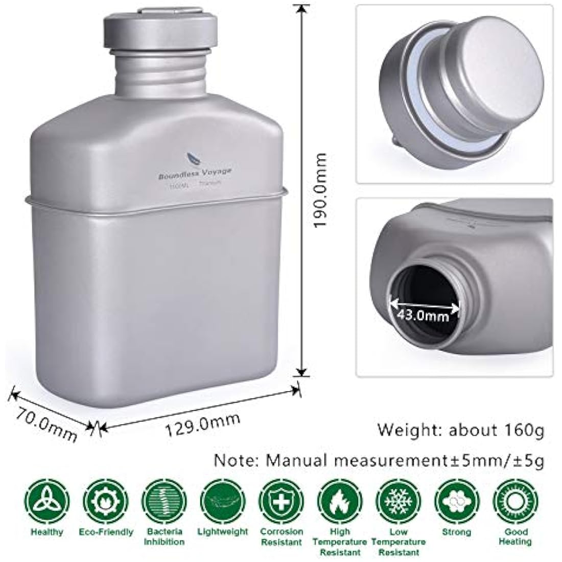 iBasingo Titanium Military Canteen Cups Set Camping Cookware Mess Kit 1100ml Large Capacity Feldflasche German Water Bottle Mug Lightweight Outdoor Backpacking Cookset with Pouch