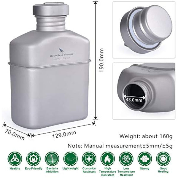 iBasingo Titanium Military Canteen Cups Set Camping Cookware Mess Kit 1100ml Large Capacity Feldflasche German Water Bottle Mug Lightweight Outdoor Backpacking Cookset with Pouch