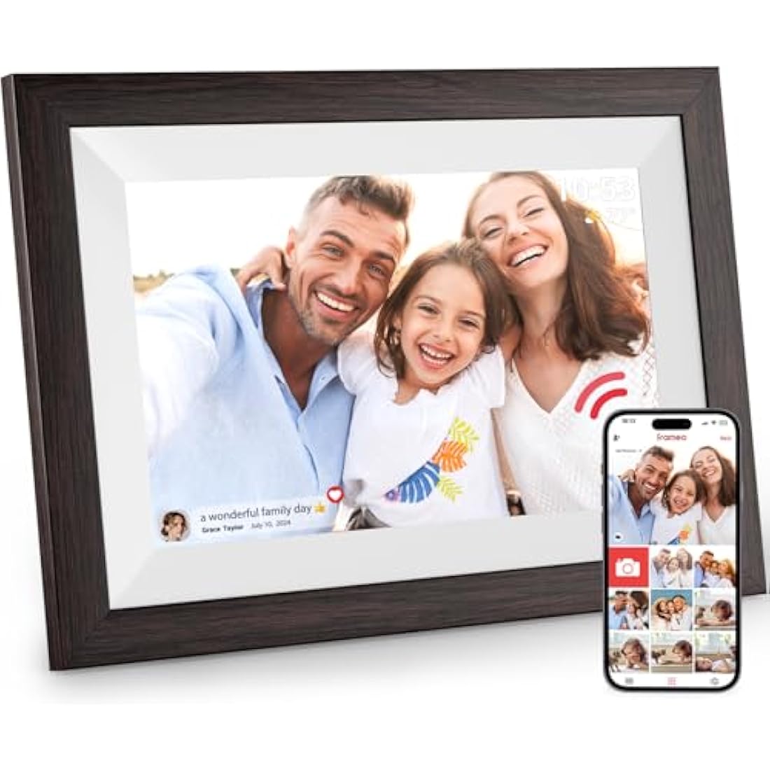 Hesmor Frameo Digital Photo Frame WiFi, 10.1 Inch Frameo Digital Picture Frame, 1280x800 IPS LCD Touch Screen, Auto-Rotat Built in 32GB Storage Electronic Photo Frame Share Photos Videos Anywhere
