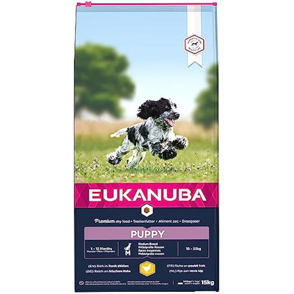 Eukanuba Complete Dry Dog Food for Puppy Medium Breeds with Fresh Chicken 15 kg