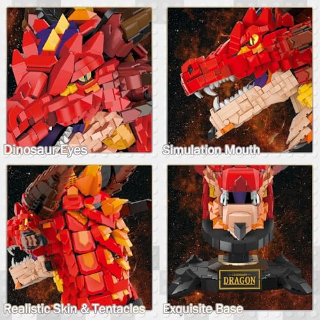 JMBricklayer Dragon Head Building Blocks Toy 70105, Collectable Display Fantasy Animal Dinosaur Head Construction Toy Model Kit to Build for Adults, Creative Gift for Boys 14+ (2713Pieces)