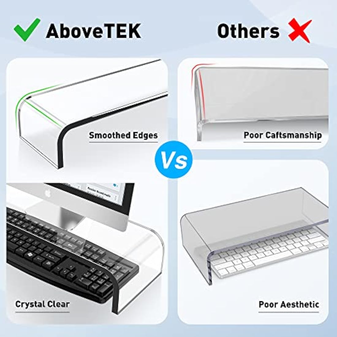 AboveTEK Acrylic Monitor Stand, Premium Large Monitor Riser 20 inch, Crystal Clear Acrylic Laptop Desk Stand for Home Office Printer TV Screen Keyboard Storage