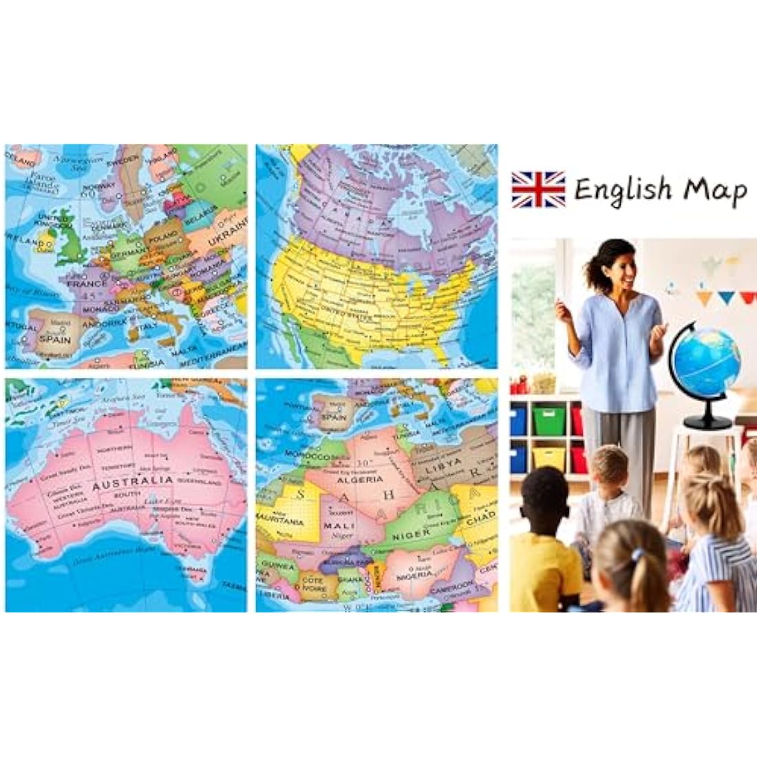 EXERZ 30cm World Globe Political Map - Large Educational Geographic Self Assembled School Globe - 30cm Diameter