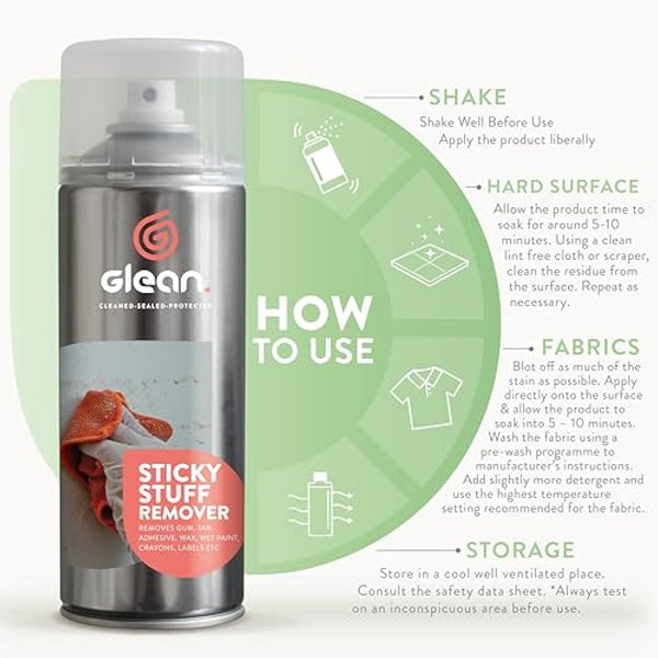 GLEAN Sticky Stuff Remover Gel Spray | 3x400ml | Goo Dissolver | Removes The Goo, Glue, Adhesive Remover, Labels, Chewing Gum | Multi-Surface: Wood, Glass, Metal, Tiles, Fabric, UPVC Cleaner