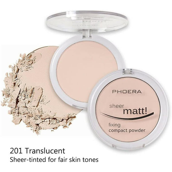 AQUAPURITY - PHOERA Sheer Matte Fixing Powder Makeup Base Fixer Setting Powder Foundation Fixing Compact Pressed Powder Long Lasting Make Up Fixer Skin Vitamin E Beauty Blender (201 Translucent)