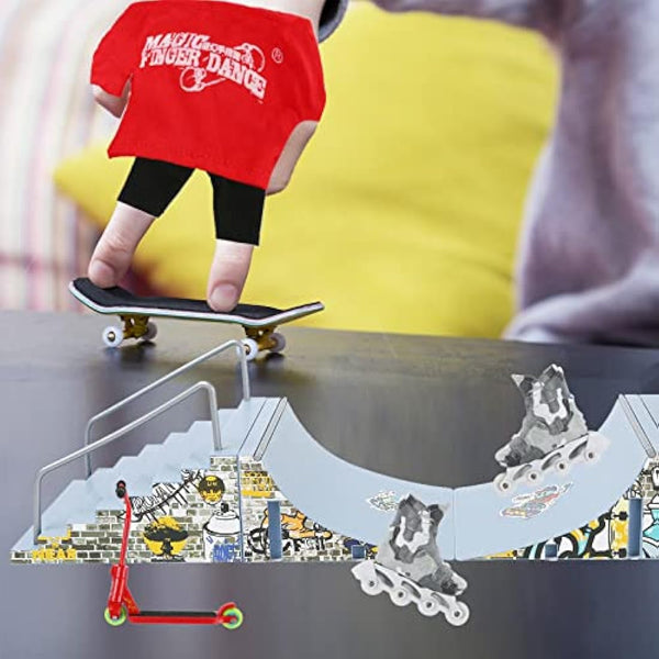 HIHOBDAY 4Pcs Skate Park Kit Ramp Parts for Finger Skateboard Park Kit Part Training Props with Finger Skateboards Skates and Scooters(blue)