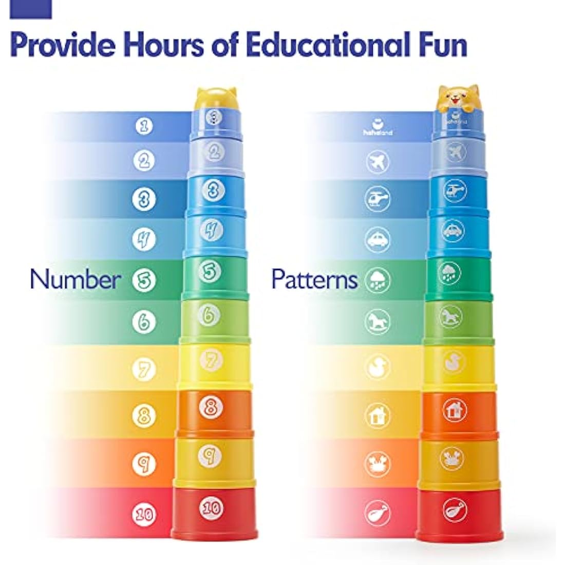 Hahaland Rainbow Stacking Cups 10 Pcs for 1 Year Old Girls Boys With Lights Sounds - Number Nesting Cups Educational Bath Baby Toys 12 18 Months 2 Year Old