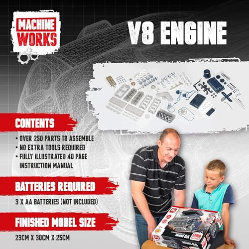 Machine Works Build Your Own Porsche 911 Boxer Engine Toy - Replica Model Building Kit - Features Sounds and Illumination, 280+ Pieces, 10+ Years