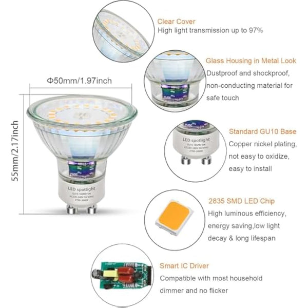 HiBay 4X 5W Dimmable Fire Rated GU10 LED Downlights Recessed Ceiling Lights Spotlight Brushed Chrome Warm White 240V