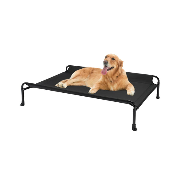 Veehoo Raised Dog Bed, Cooling Elevated Dog Bed for Large Dogs, Black, 119 x 81 x 19 cm (L x W x H), Rectangular, Guardrail, Sloped Headrest, Sturdy Frame Construction, Teslin Mesh