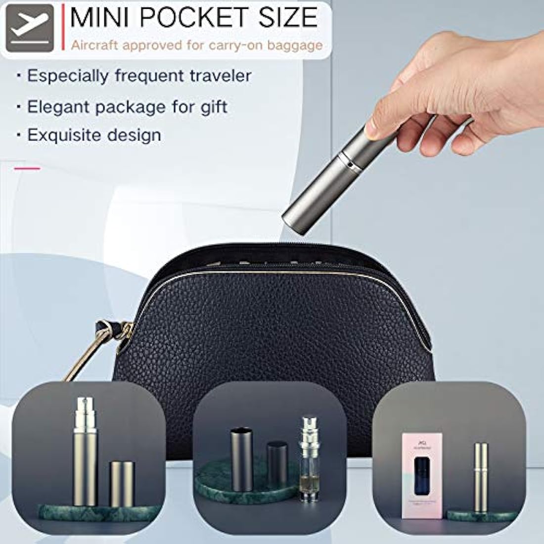 AsaNana Perfume Atomiser, Refillable & Travel Size Perfume Bottle, Leaking Proof,Bottom Pump without Funnel, Luxurious Small women and men, 5ml (Cla.-Space Gray)