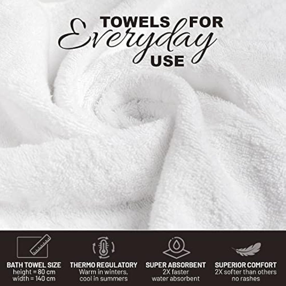 X11 Homeware Bath Towels Pack of 4 Egyptian Cotton Towel Set Highly Absorbent Soft Bathroom Towels Set of 4 Ring Spun Cotton Quick Dry Large Towels (White)