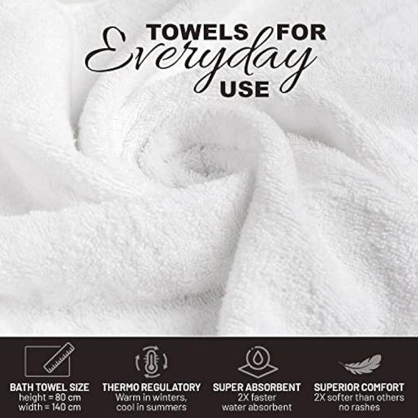 X11 Homeware Bath Towels Pack of 4 Egyptian Cotton Towel Set Highly Absorbent Soft Bathroom Towels Set of 4 Ring Spun Cotton Quick Dry Large Towels (White)